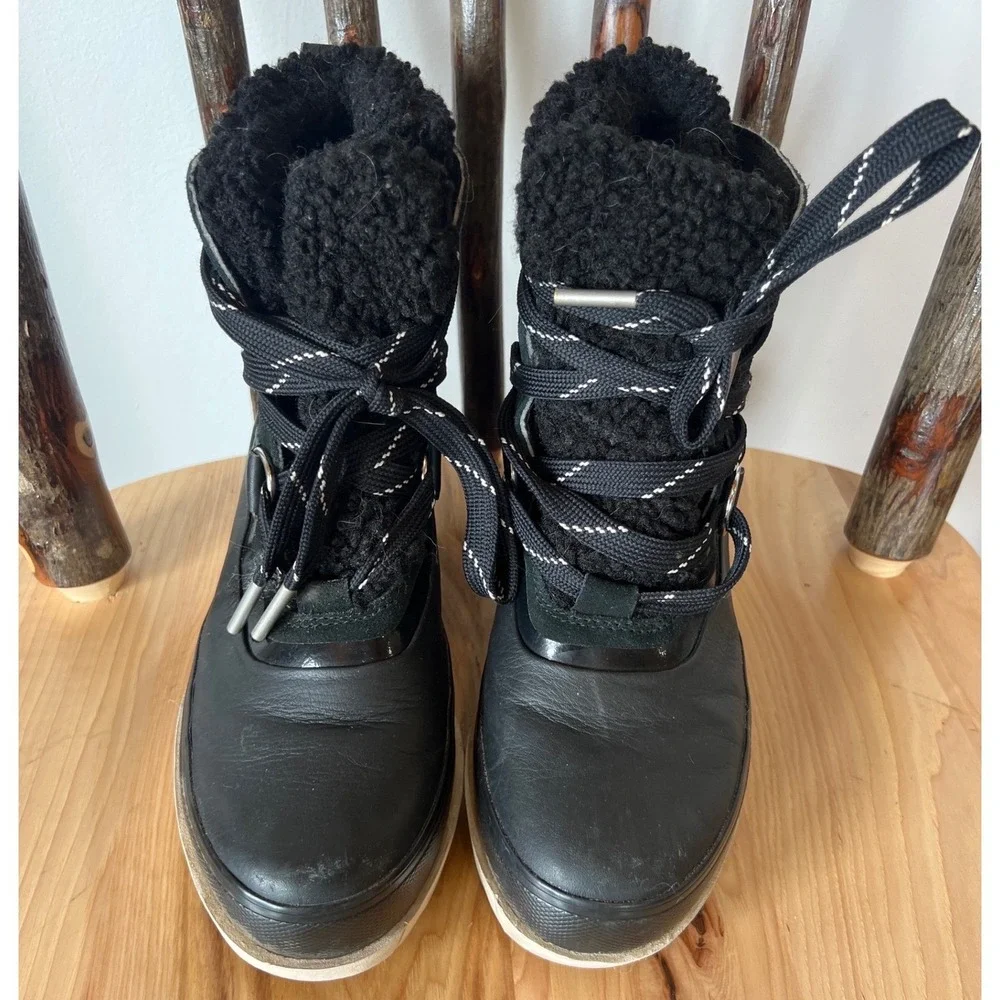 Sorel Joan of Arctic Next Lite Black Leather Waterproof Platform Boots Women 7.5